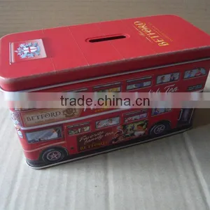 Bus Shaped Metal Tin With Coin Slot on Top thumbnail-1