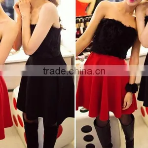 2017 Merry Christmas Sexy One Piece Girls Party Dresses Faux Fur Bust Christmas Costume HSD5490 thumbnail-3