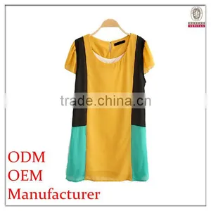 Summer Fashion Hot Sell Short Sleeve Color Combined Loose Fit Women Blouse thumbnail-1