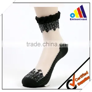 Japanese Style Jacquard Pattern Cotton Nylon Black Sex Lady Silk Socks thumbnail-1
