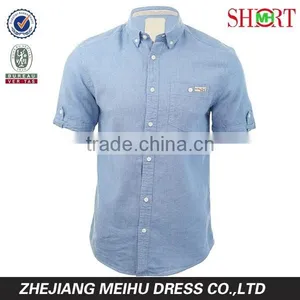 2016 Linen Chambray Mens Button Down Short Sleeve Casual Shirt for Summer thumbnail-2