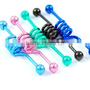 Wholesale New Hot Charm 14G 316L Surgical Stainless Steel Plate Anodized Colors Spiral Industrial Barbell Tongue Piercing thumbnail-1
