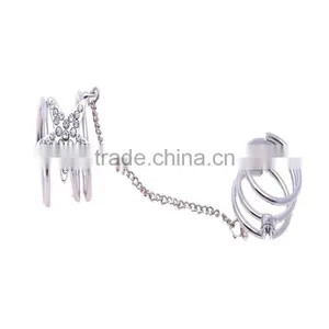 Gold-plated Rhinestone Star Double Finger Chian Wrap Spiral Rings thumbnail-1