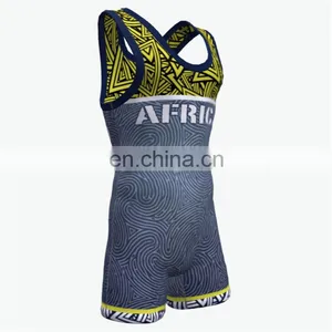 Custom Brand Sublimation Printing Design Wrestling Jersey Singlet thumbnail-2