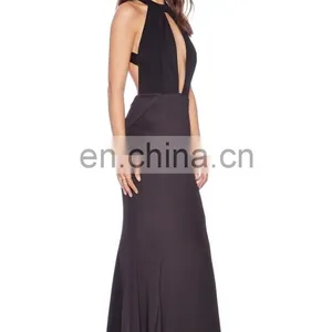 Ladies Black Sexy Long Evening Dress Sexy Halter Neck Evening Gown Evening Dress With Open Back Long thumbnail-4