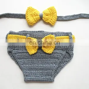 Crochet Baby Photo Props Bow Headband+Bow Diaper Bloomers ,Newborn Crochet Photo Props Set thumbnail-1