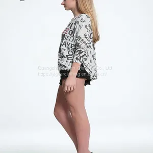 Long Sleeve Printed Word Round Neck Knitted Top Shirt thumbnail-2