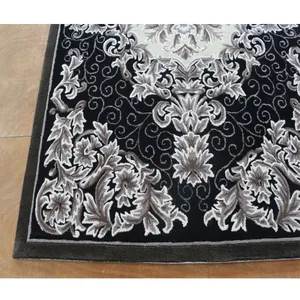 Black And White Rug Floral Motif Hand Tufted Carpet Rug Living Room thumbnail-5