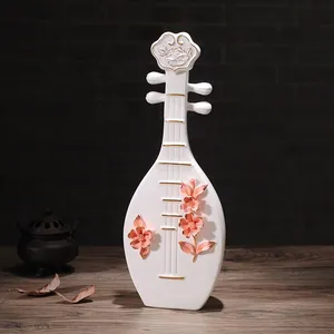 Creative Chinese Classical Cheongsam Lute Yellow White Ceramic Vase For Coffee Shop Decor thumbnail-3
