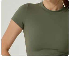 Wholesale Yoga Short Sleeved Round Neck Slim Fit Quick Drying Breathable Yoga Suit Top, Shaping Elastic Sports Top thumbnail-4