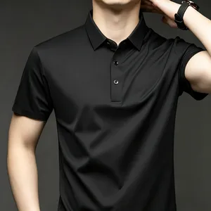 Ice Silk Short Sleeved Polo Shirt for Men, Summer Plus Size Elastic no Iron T-shirt, Men's Fat Loose Casual Top thumbnail-1