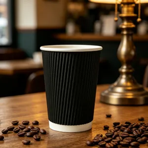 8oz 12oz 16oz Disposable Coffee Ripple Wall Paper Cup for Takeaway and Catering thumbnail-3