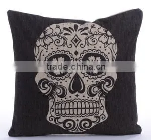 Soft Linen Cotton Material Pillow Case for Car Sofa Home Decor Customized Cushion Cover Case Skull Printed thumbnail-4