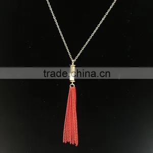 Minimal Art Womens Red Metal Tassel Necklace 18k Gold Necklace Designs 2016 thumbnail-2