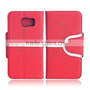 Red and White Patchwork Leather Wallet Case for Samsung Galaxy S7 thumbnail-1