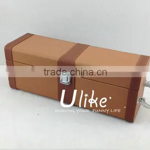2014 Hot Sell Light Brown Fashion PU Leather Wine Gift Package Gift Box Packaging With Handle Wholesale Wedding Items thumbnail-1