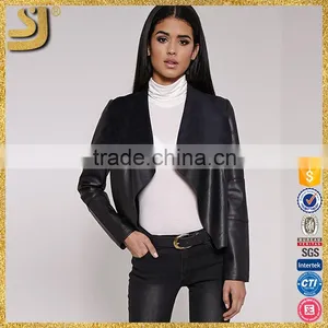 BLACK FAUX LEATHER WATERFALL JACKET thumbnail-1