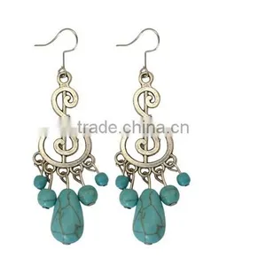 Vintage Music Notes Shape Turquoise Pendant Earrings Jewelry For Women thumbnail-4