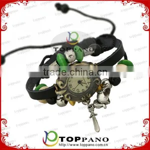 Fashion Retro Design Leather Bracelet Wholesale Vintage Style Black Leather Bracelet Watch thumbnail-1