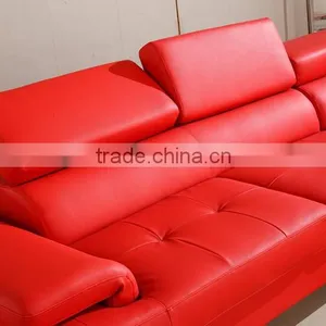 Leisure Red Leather Sofa Set With Movable Headrest thumbnail-3