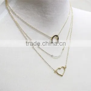 Gold Chain Layered Set Necklace W/Clear Crystal & Circle Heart Metal Necklace 2016 Fashion Style Wholesale thumbnail-2