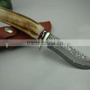 OEM Damascus Blade Hunting Knife With Antlers Handle thumbnail-3