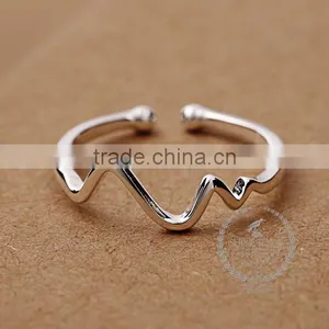 925 Sterling Solid Silver Heartbeat Curve Adjustable Ring Fashion Women Ring Jewelry Supplies 6260550 thumbnail-1