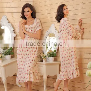 2016 New Women Pastoral Floral Cotton Nightdress Long Sleeve Lace Princess Cotton Nightgowns Female 100% Cotton Pyjamas Homewear thumbnail-3
