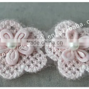 Beautiful 3 cm Handmade 3D Pink Pearl Flowers Crochet Lace Trims thumbnail-3