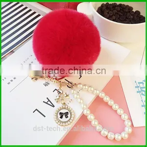 Custom Pom Pom Rabbit Fur Ball Keychain With Pearl thumbnail-2
