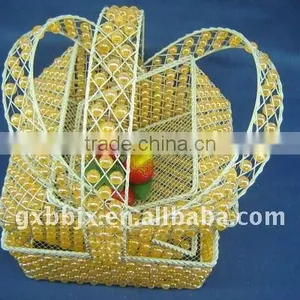Rectangle White Iron Wire Decorative With Yellow Pearl Vegetable Basket thumbnail-1