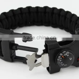 Black Multifunctional Compass Thermometer Clasp Paracord Bracelet thumbnail-1