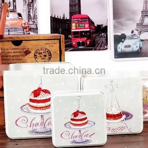 3pcs Metal Sugar Coffee Cake Tin Canister,metal Tin Box Packaging Sweet, Square Tin Can With Color thumbnail-1