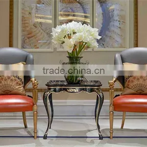 Retro Vintage French Louis Style Golden Framed Solid Wood Armchair With Leather Upholstery BF12-05274b thumbnail-1