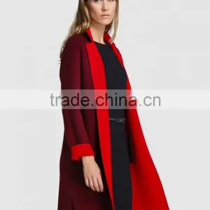 Women Long Sleeve Plain Color Red Long Coat Ladies Fashion Coat Wholesale Custom Clothing Hot Selling thumbnail-2