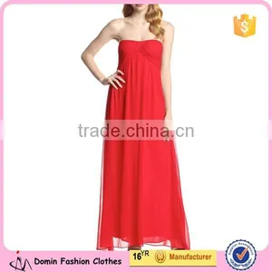 New Style Red Women Strapless Off Shouder Chiffon Fabric Flow Party Dress thumbnail-1