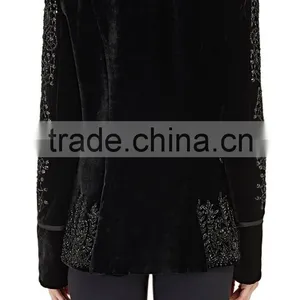 2016 High Quality Lady Fancy Embellished Black Velvet Jacket thumbnail-2