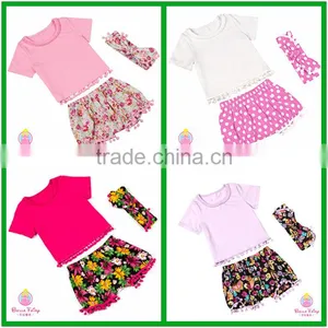 Wholesale High Fashion Kids T Shirt Lace Shorts Baby Girls Summer Boutique Outfits thumbnail-1