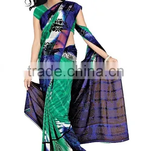 Printed Designer Saree+ Blouse Material Red Color Sari thumbnail-1
