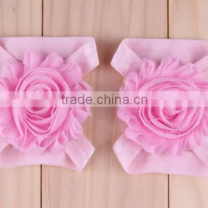 Baby Girls Infant Pink or White Chiffon Flower Barefoot Sandal Soft Stretch Foot Accessory thumbnail-2