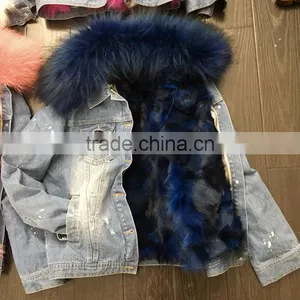 Myfur Customized Color Plus Size Real Fur Lining Collar Jeans for Ladies Parka thumbnail-6