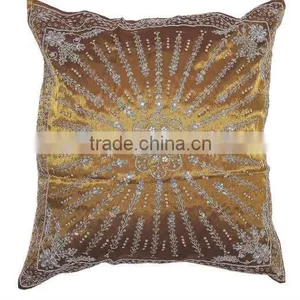 Amber Stylish Beaded Floor Pillow Cover - Handmade Unique Dazzling Euro Sham 24" thumbnail-1