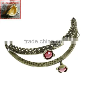 Cheap Antique Bronze Red Resin Flower Carved Metal Frame Kiss Clasp Arch For Purse Bag thumbnail-1