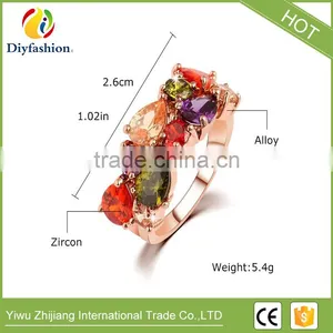 High Quality New Design Alloy Rose Gold Geometric Zircon Ring Wedding Colorful Crystal Rings Jewelry For Women thumbnail-6