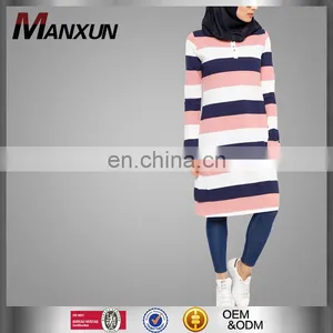 OEM Service China Factory Wholesale Muslim Ladies Tunic Top Wholesale Stripe Tunic Everyday Basic thumbnail-1