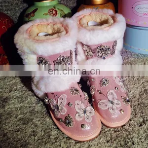 Aidocrystal Fashion Lady Shoes Warm Winter Pink Diy Rhinestone Butterfly Snow Boots for Women thumbnail-1
