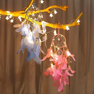 Popular Handmade Indian Dream Catcher Feather With Led Light Home Decoration thumbnail-2
