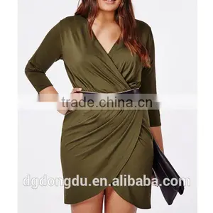 Wrap Dress Khaki for Plump Women Knitted Lightweight Wholesale Plus Size Clothing thumbnail-1