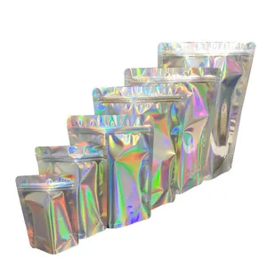 Hologram Mylar Cosmetic Glitter Powder Nail Polish Packaging Bags / Shinning Holographic Aluminum Foil Stand Up Pouch thumbnail-1