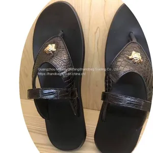 New Leather Crocodile Pattern Flip-Flops Slippers Summer Outdoor Non-Slip Sandals Trend Clip-On Sandals For Men thumbnail-1